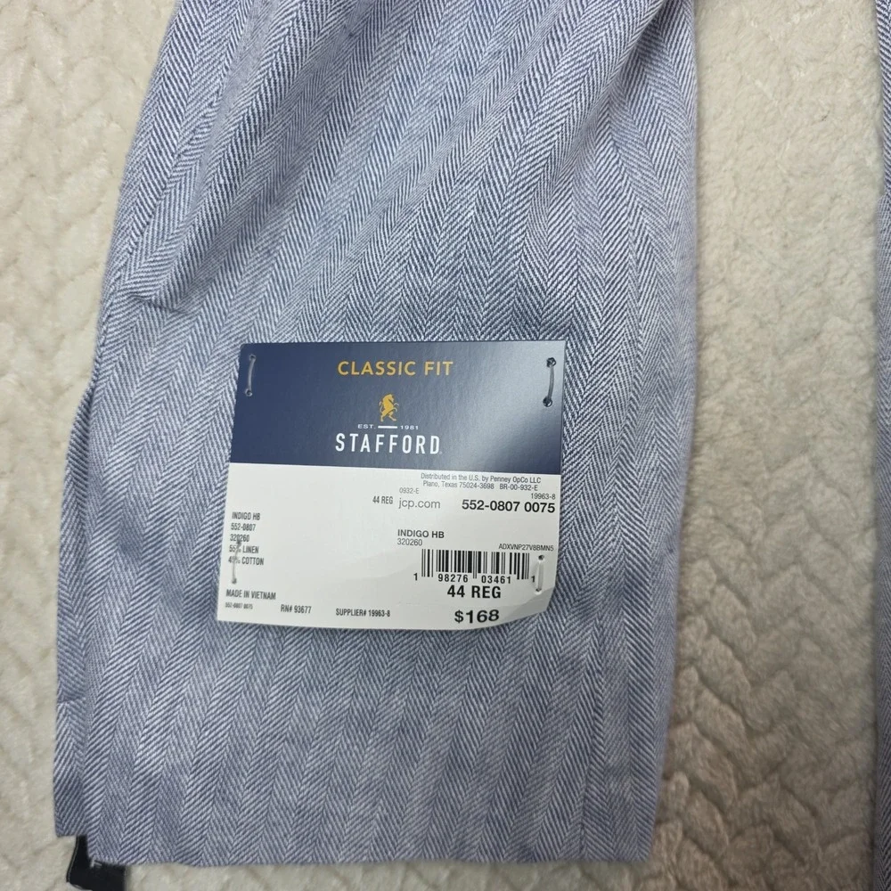 Stafford Men's Sport Coat Linen/Cotton Light Blue HB Sz 44 Regular NEW With Tags